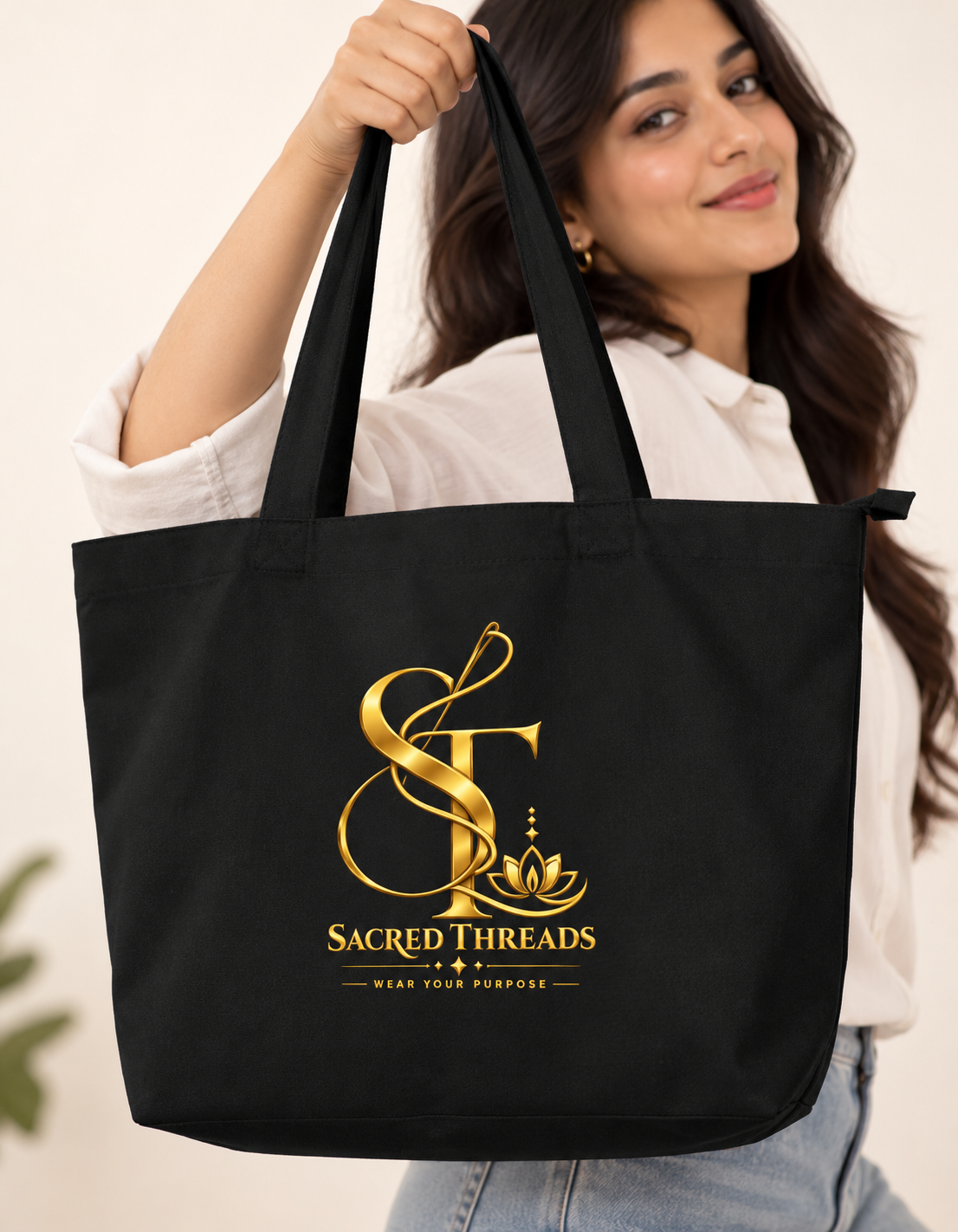 SACRED THREAD EXCLIUSIVE LARGE TOTE BLACK BAG