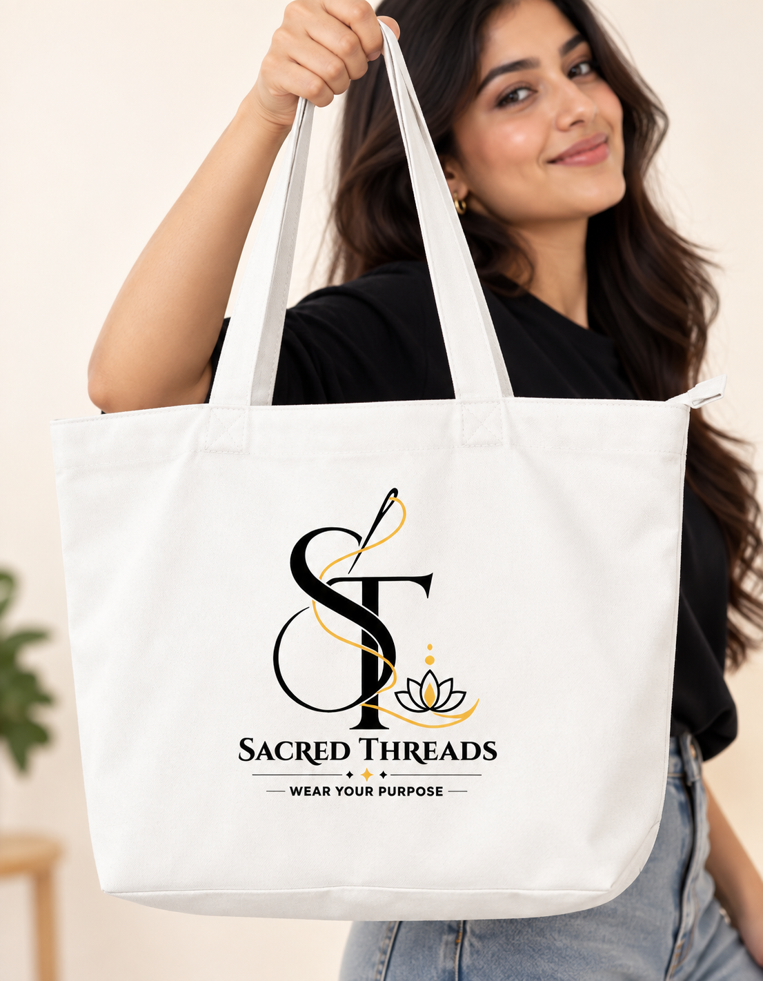 SACRED THREAD EXCLUSIVE LARGE WHITE TOTE BAG